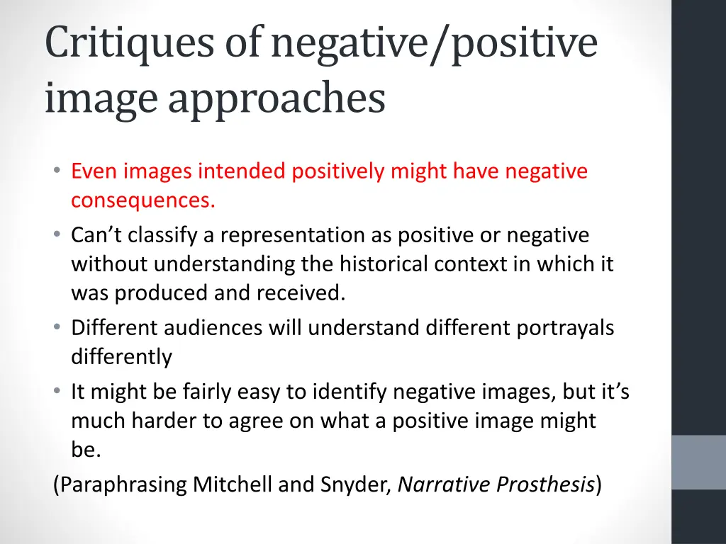 critiques of negative positive image approaches 1