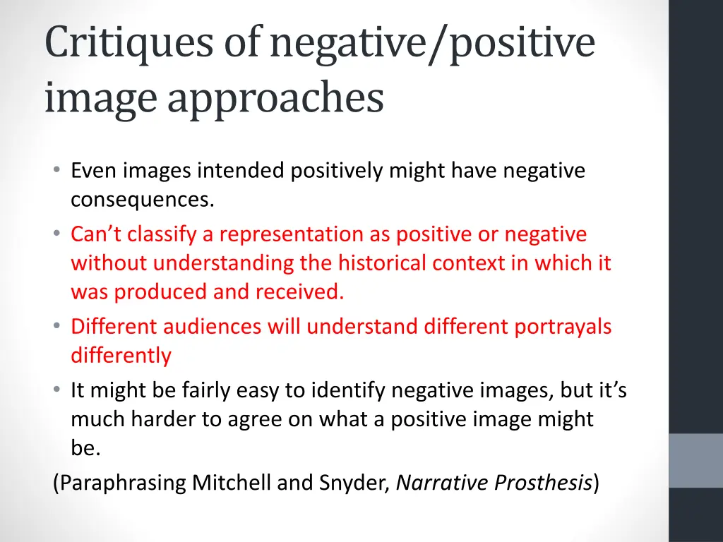 critiques of negative positive image approaches 2