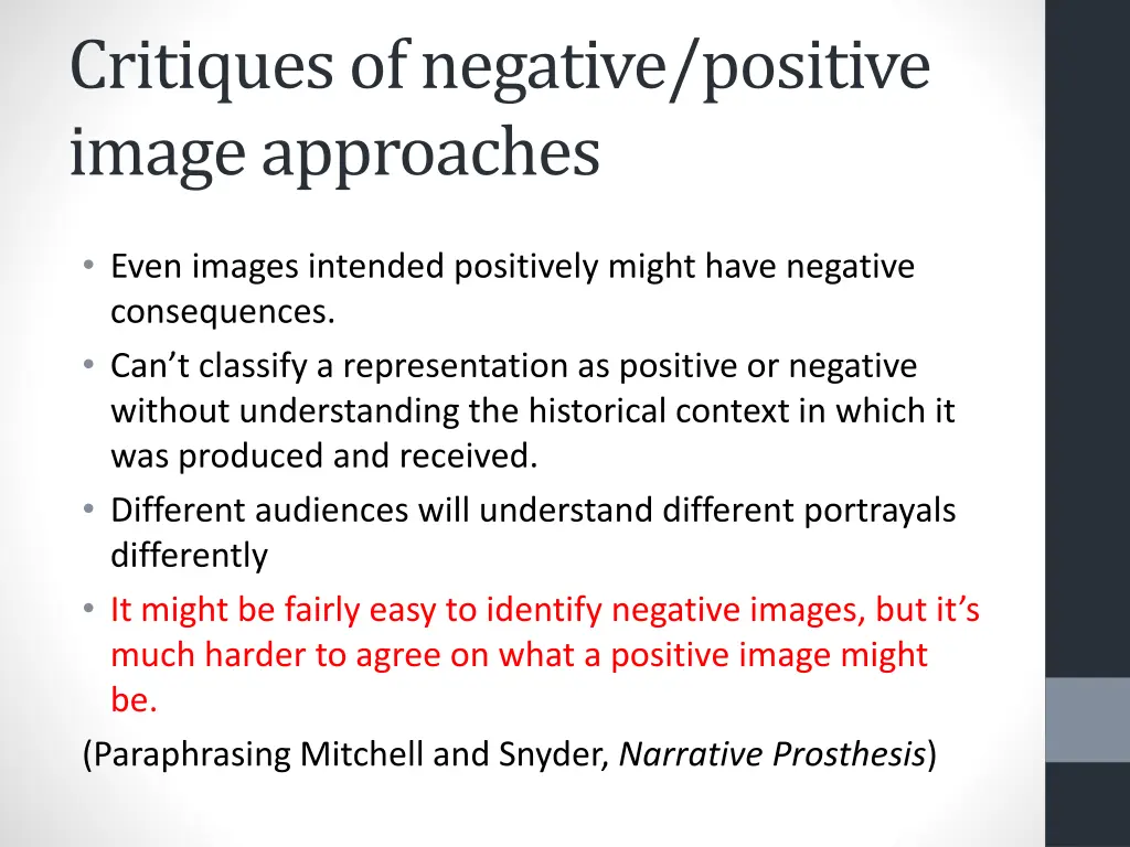 critiques of negative positive image approaches 3