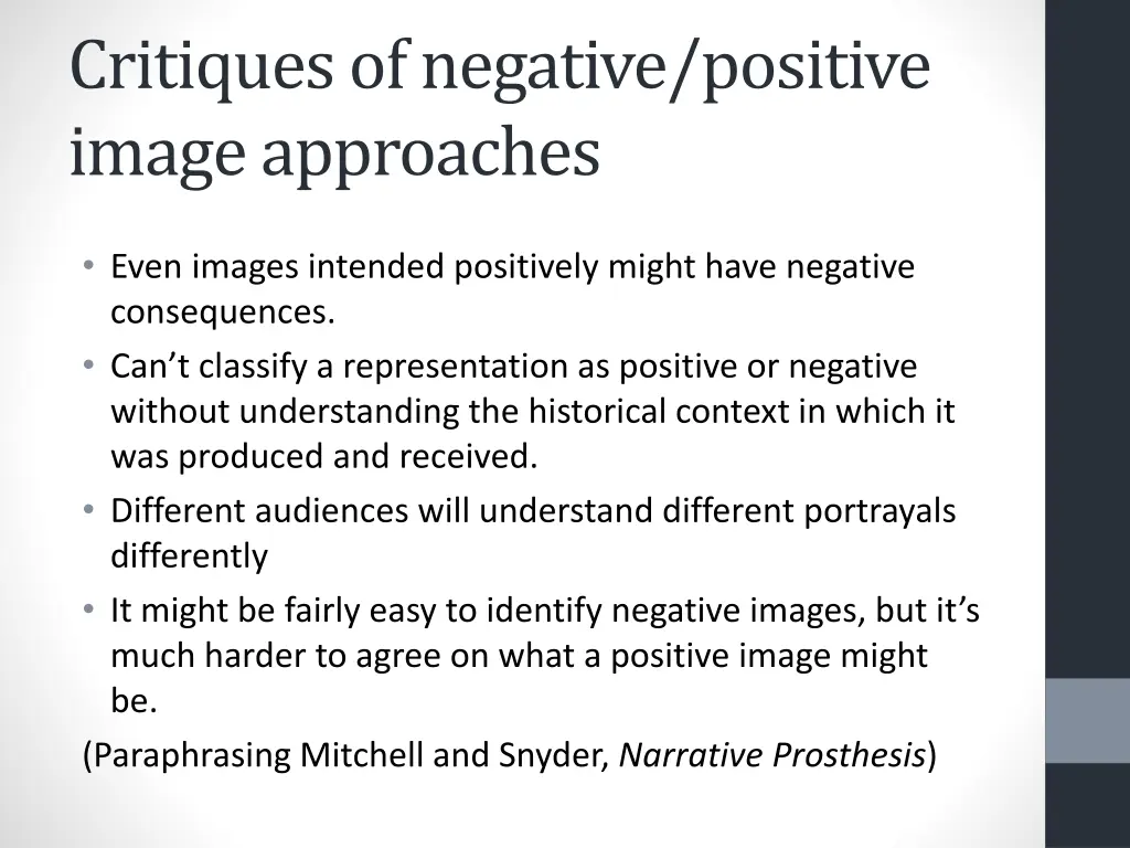 critiques of negative positive image approaches