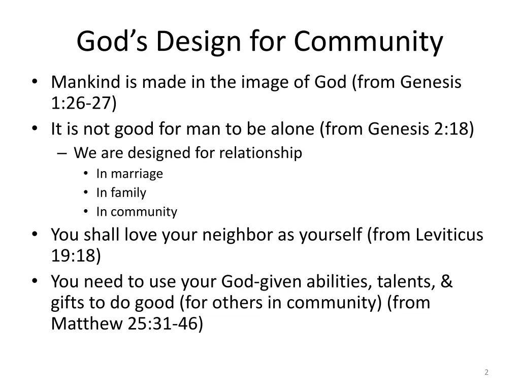 god s design for community