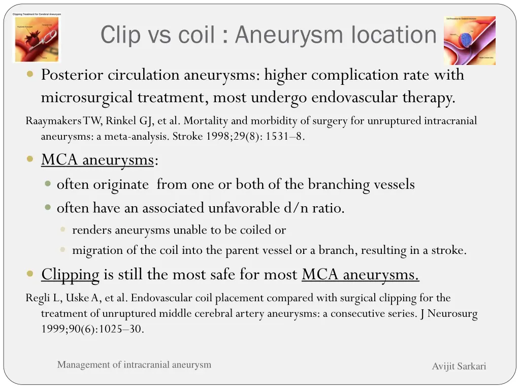 clip vs coil aneurysm location