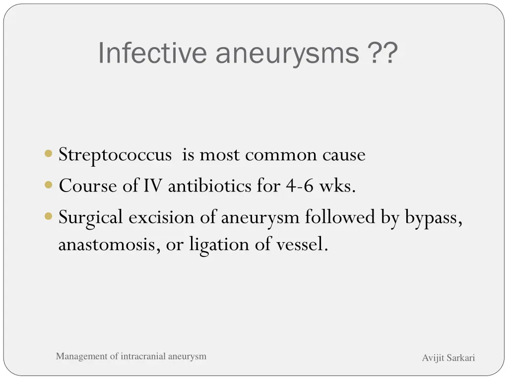 infective aneurysms