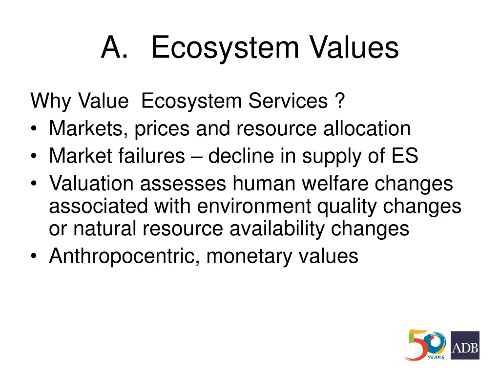 a ecosystem values