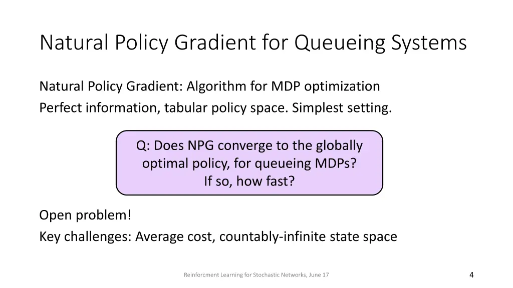 natural policy gradient for queueing systems