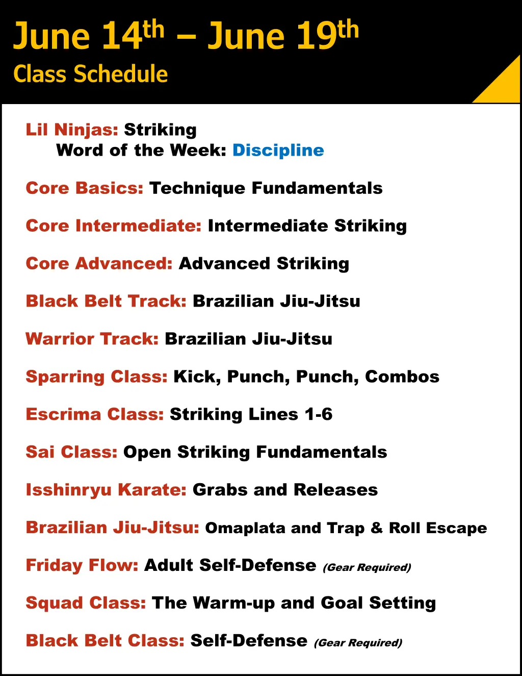 june 14 th june 19 th class schedule