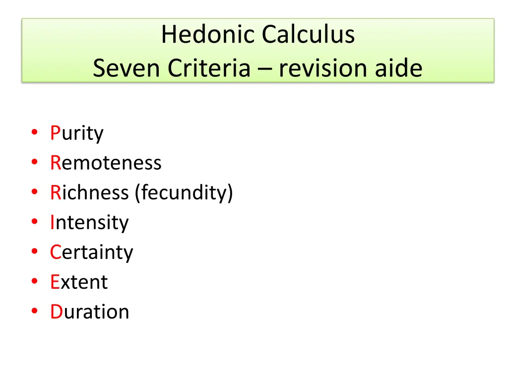 hedonic calculus seven criteria revision aide