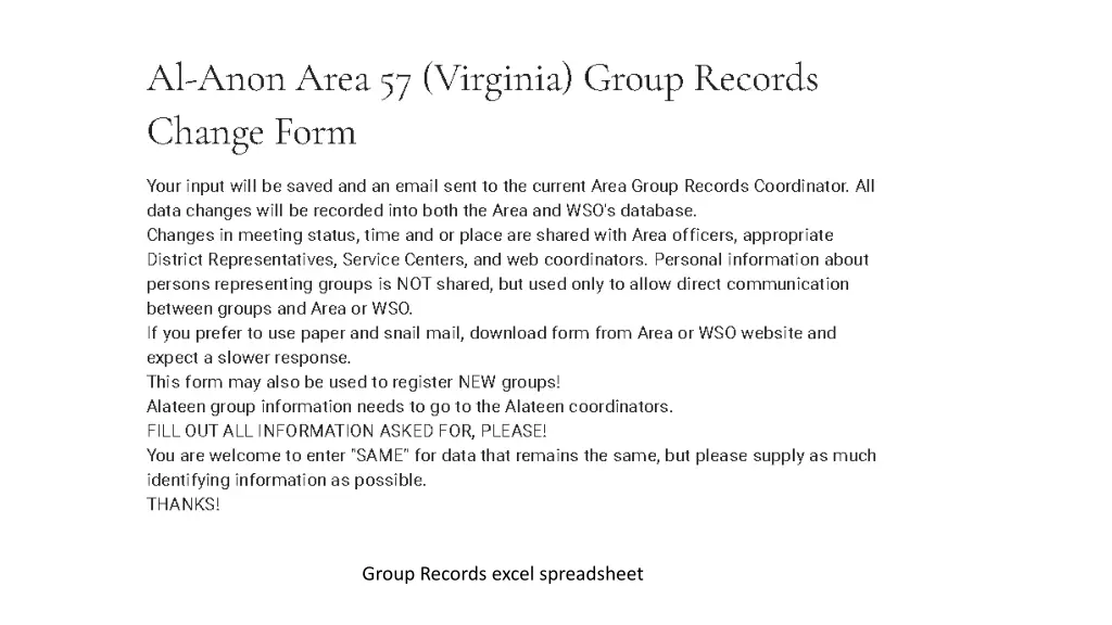 group records excel spreadsheet