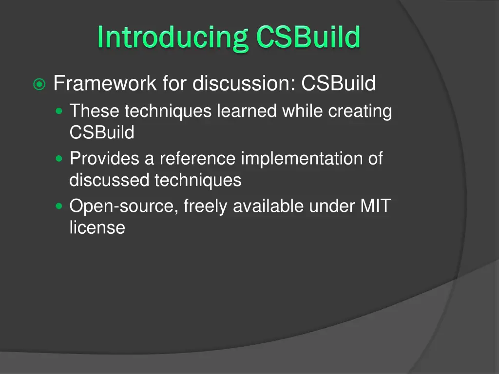 framework for discussion csbuild these techniques