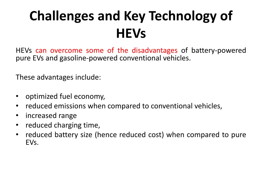 challenges and key technology of hevs