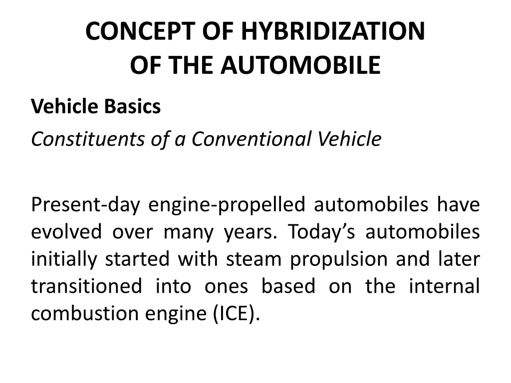 concept of hybridization of the automobile