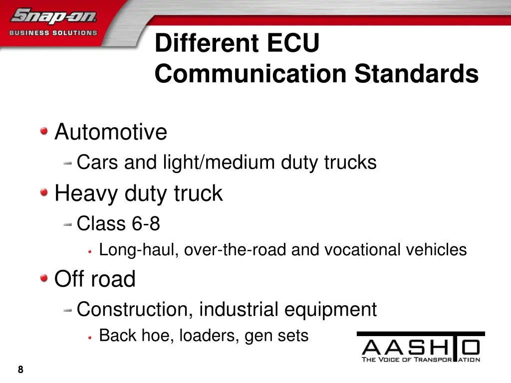 different ecu communication standards