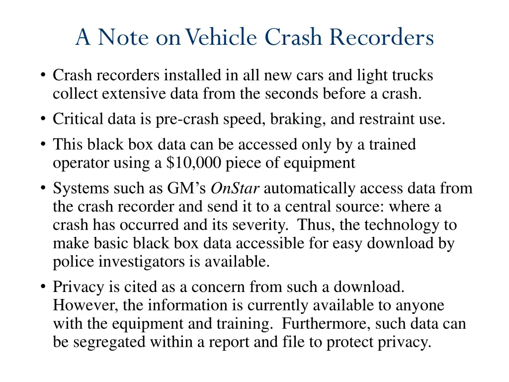 a note on vehicle crash recorders