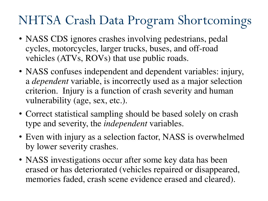 nhtsa crash data program shortcomings nass