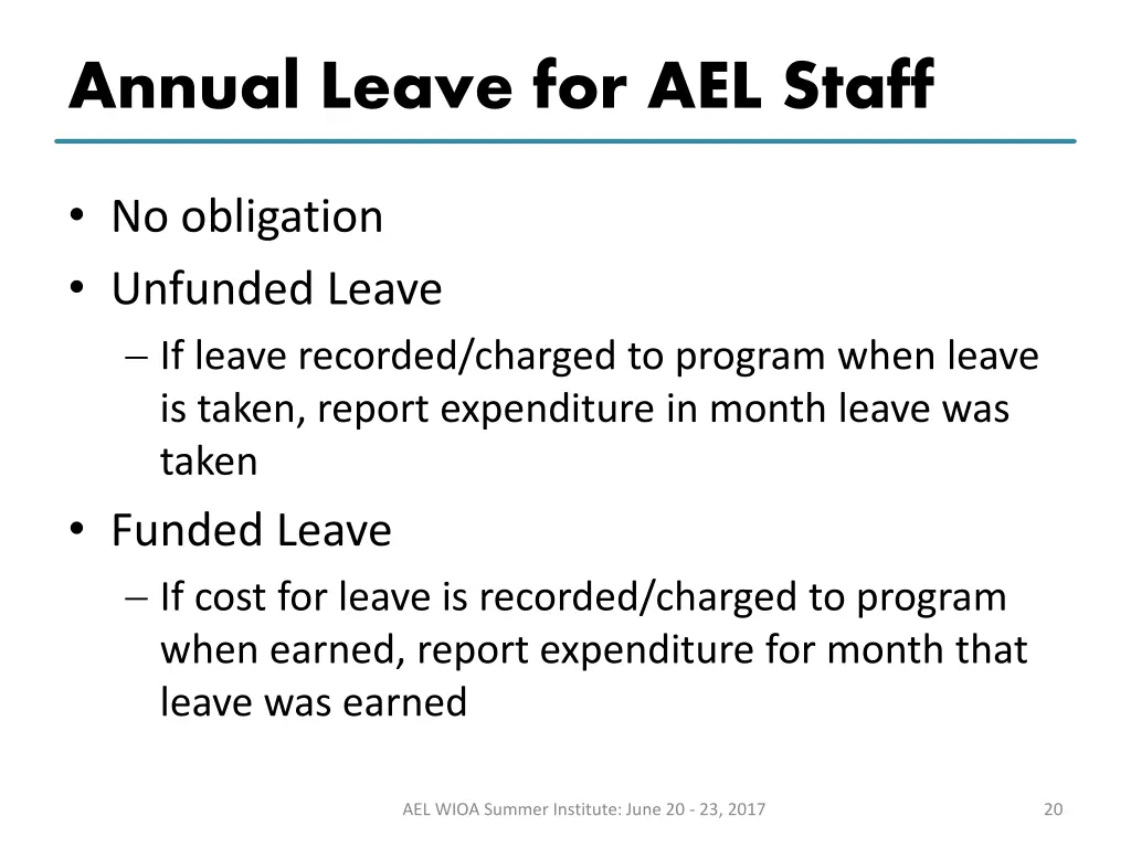 annual leave for ael staff