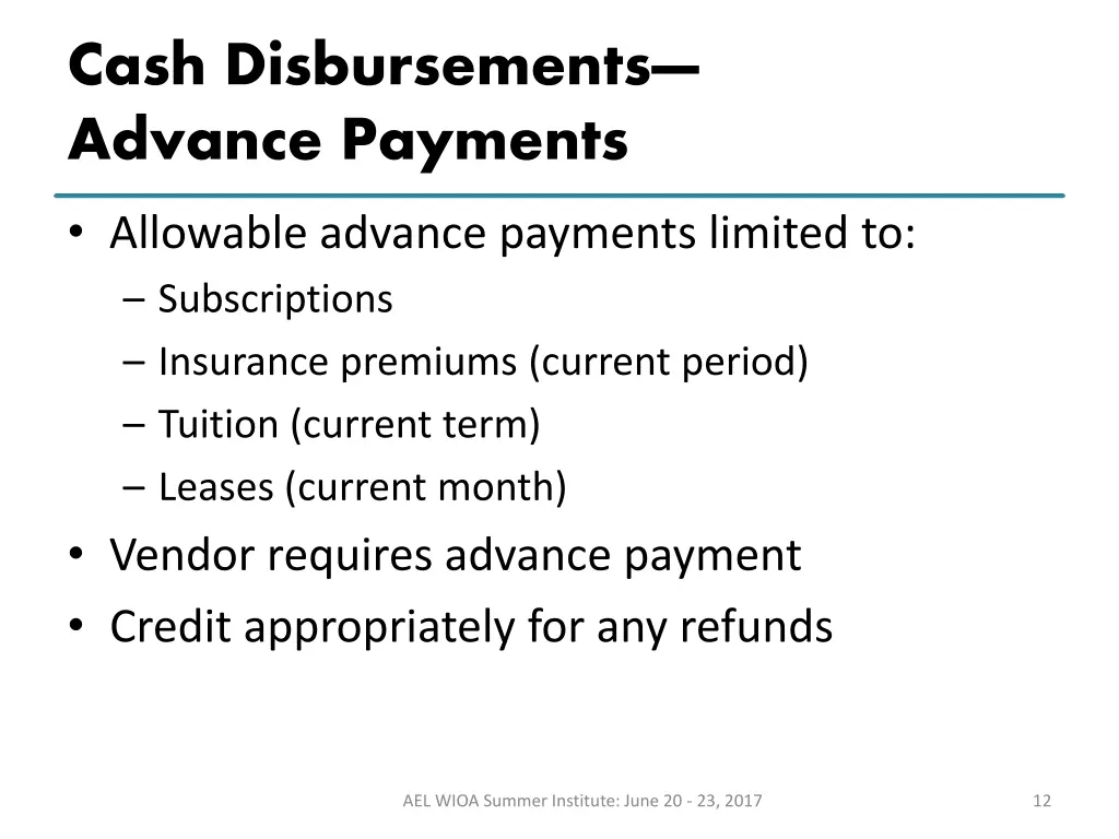 cash disbursements advance payments