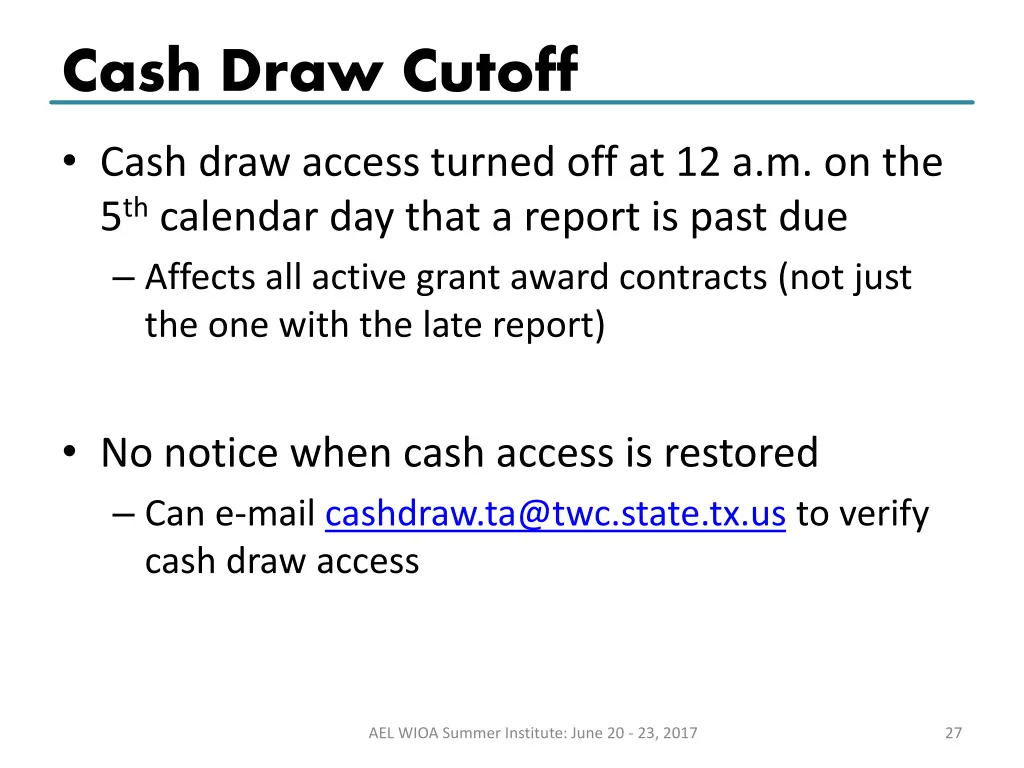 cash draw cutoff