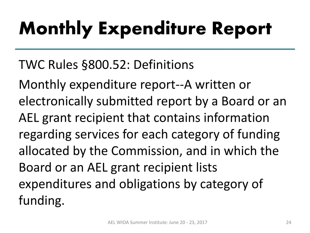 monthly expenditure report