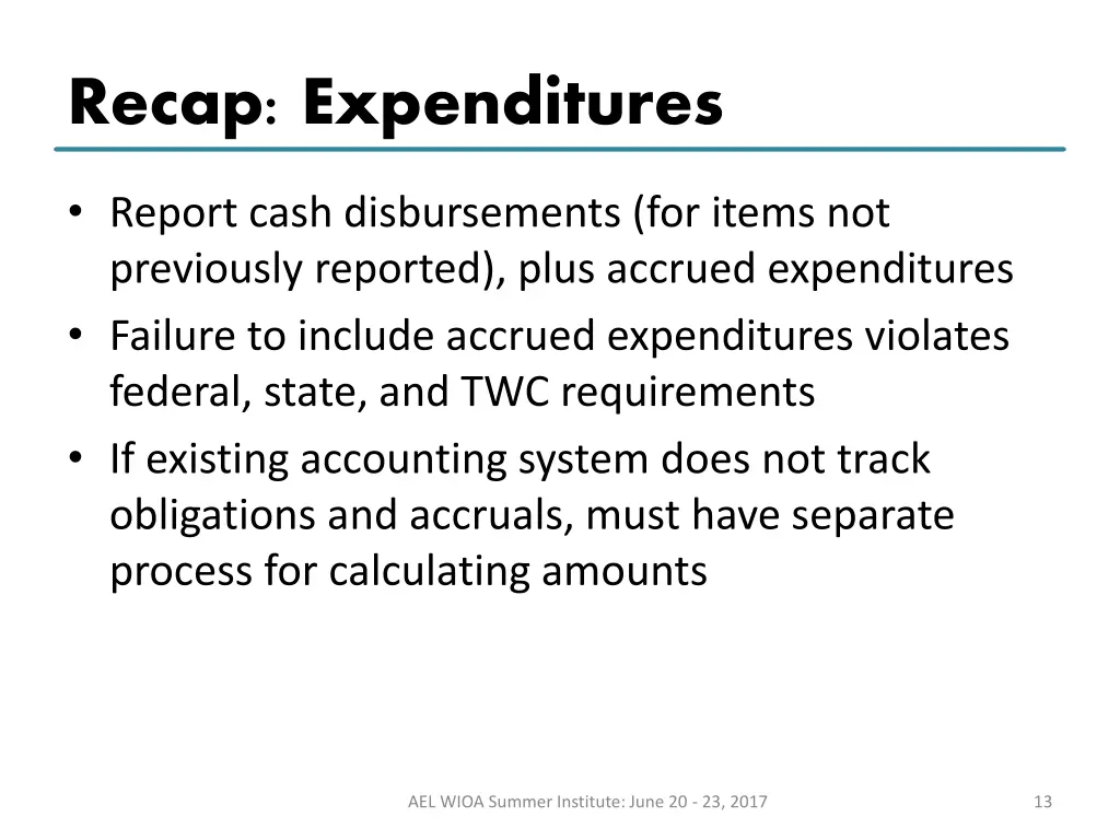 recap expenditures