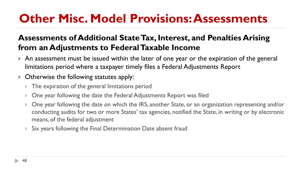 other misc model provisions assessments