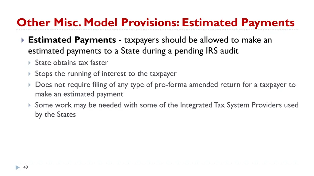 other misc model provisions estimated payments