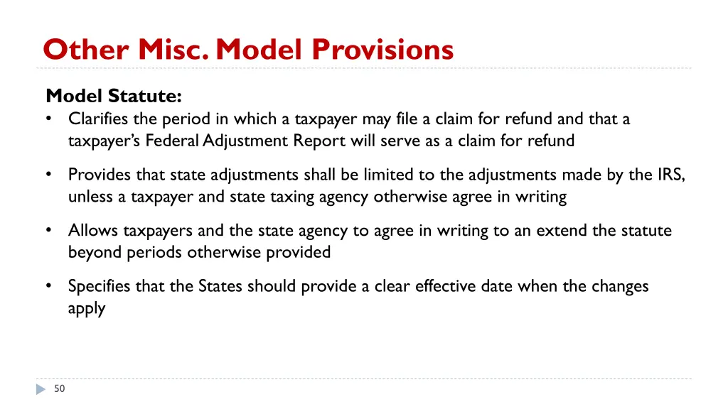 other misc model provisions