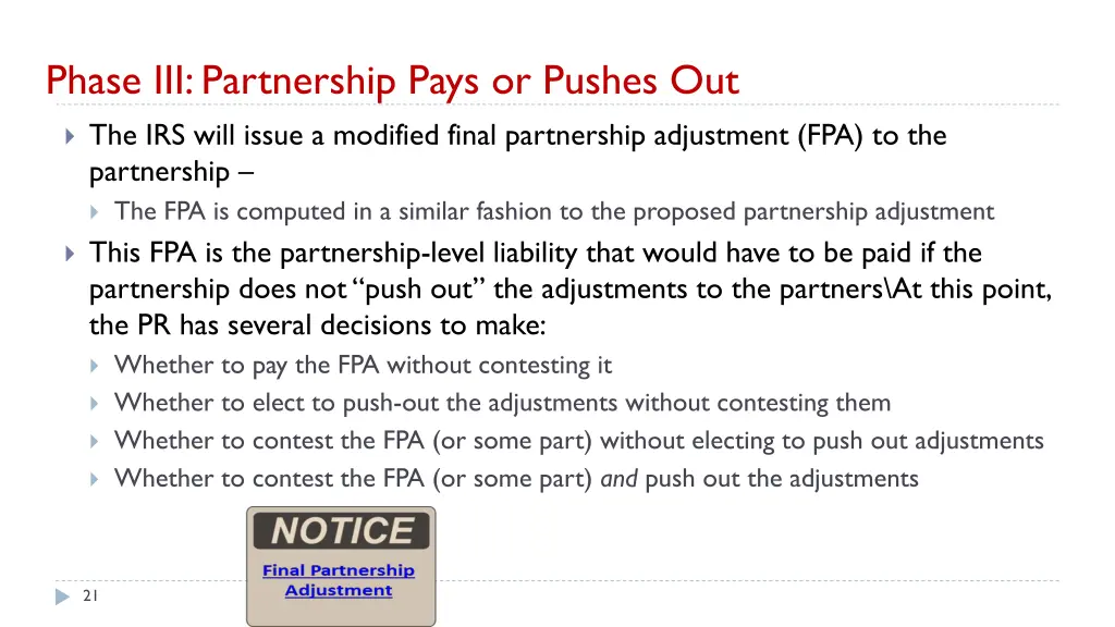 phase iii partnership pays or pushes out