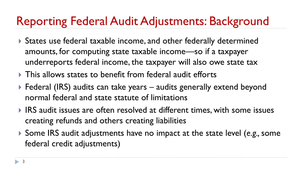 reporting federal audit adjustments background