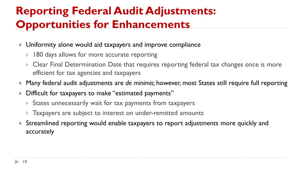 reporting federal audit adjustments opportunities