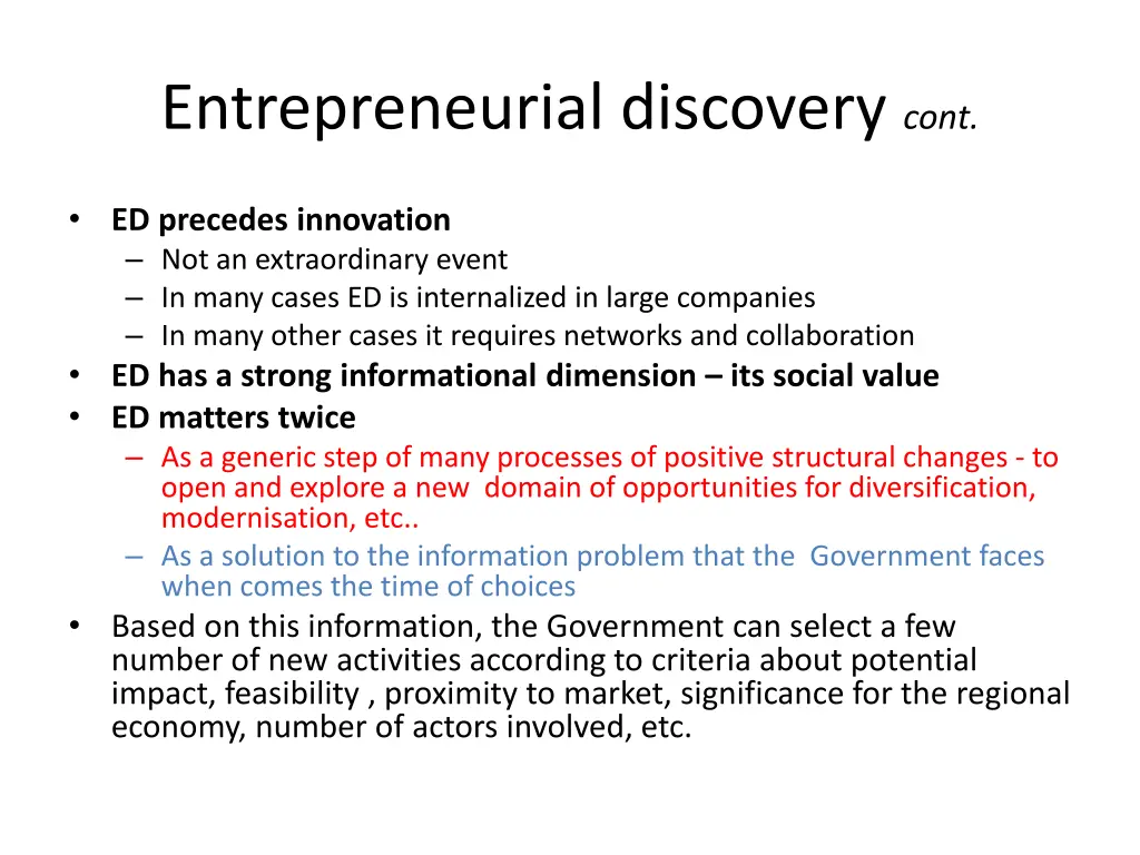 entrepreneurial discovery cont