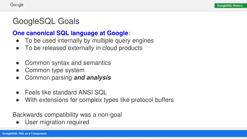 googlesql history 1