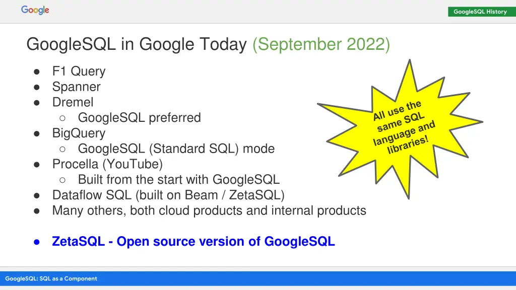 googlesql history 2