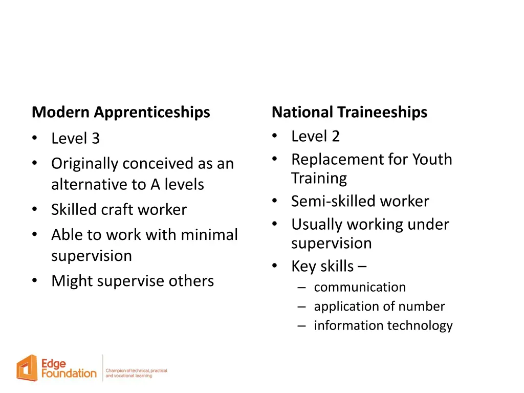 modern apprenticeships level 3 originally