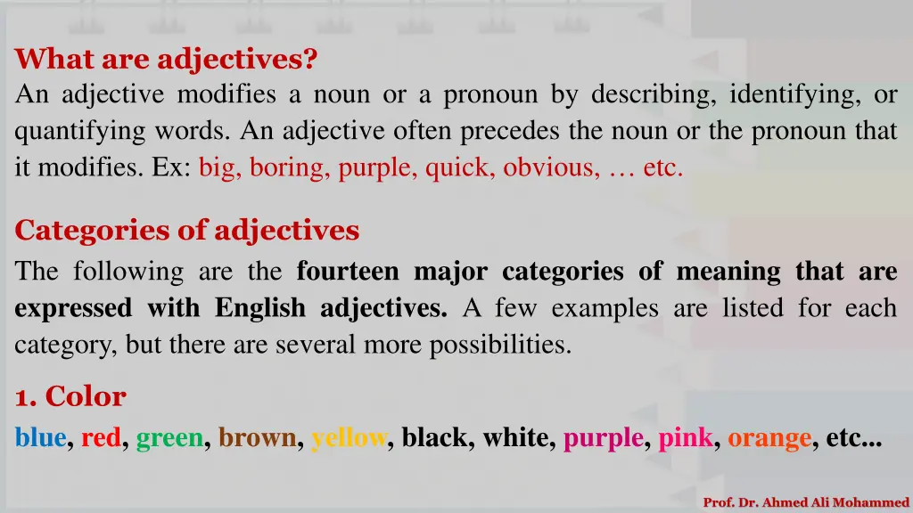 what are adjectives an adjective modifies a noun