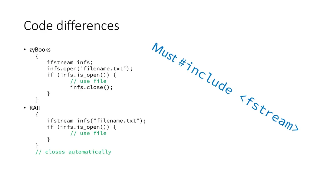 code differences