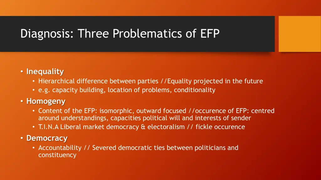 diagnosis three problematics of efp