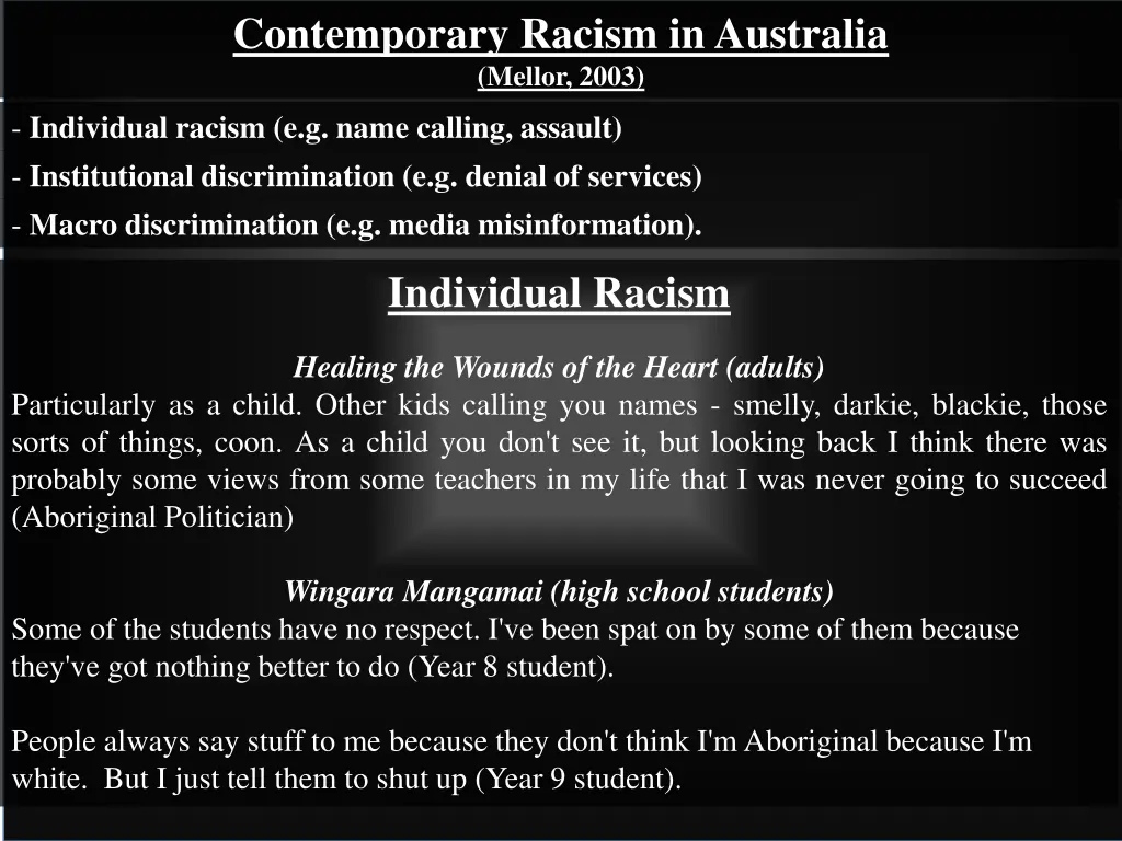 contemporary racism in australia mellor 2003