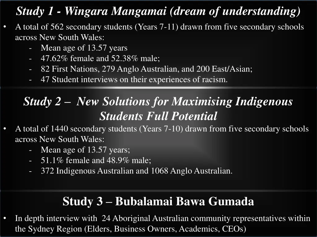 study 1 wingara mangamai dream of understanding