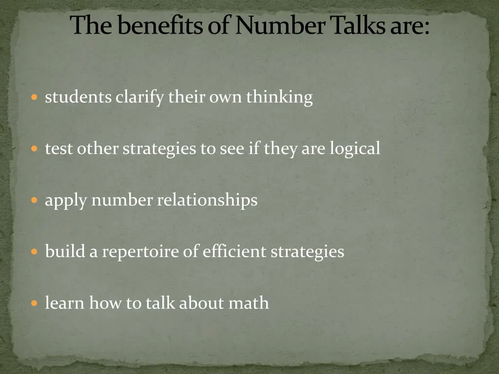 the benefits of number talks are