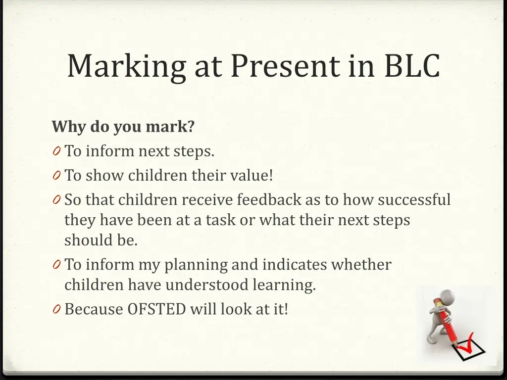 marking at present in blc