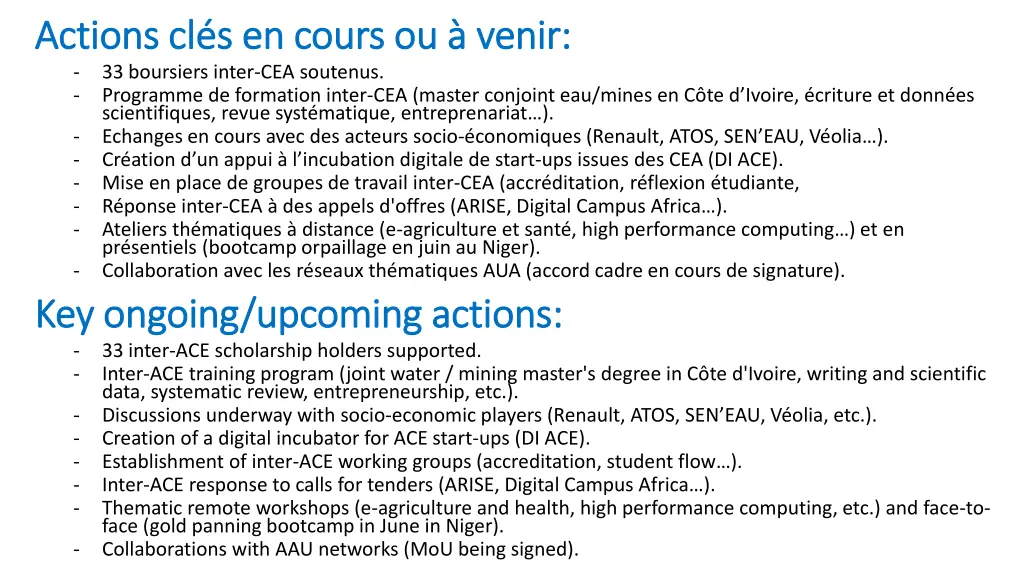 actions cl s en cours ou venir actions