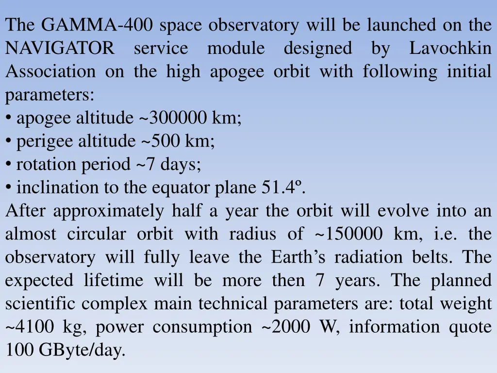 the gamma 400 space observatory will be launched