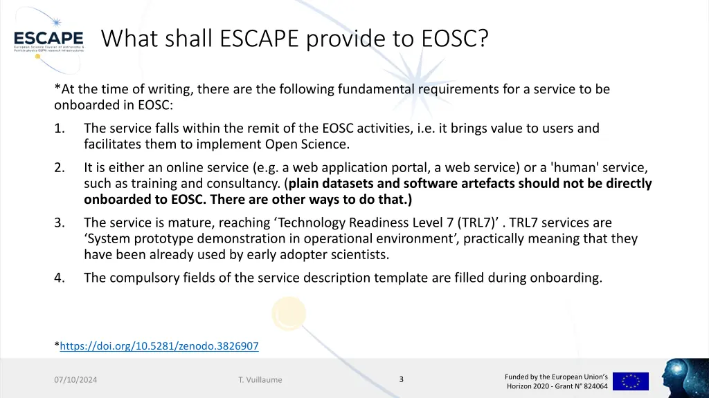 what shall escape provide to eosc