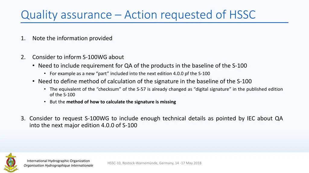 quality assurance action requested of hssc