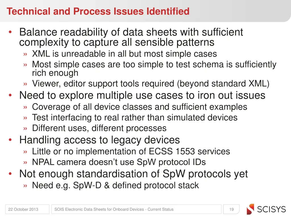 technical and process issues identified