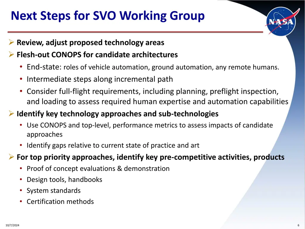 next steps for svo working group