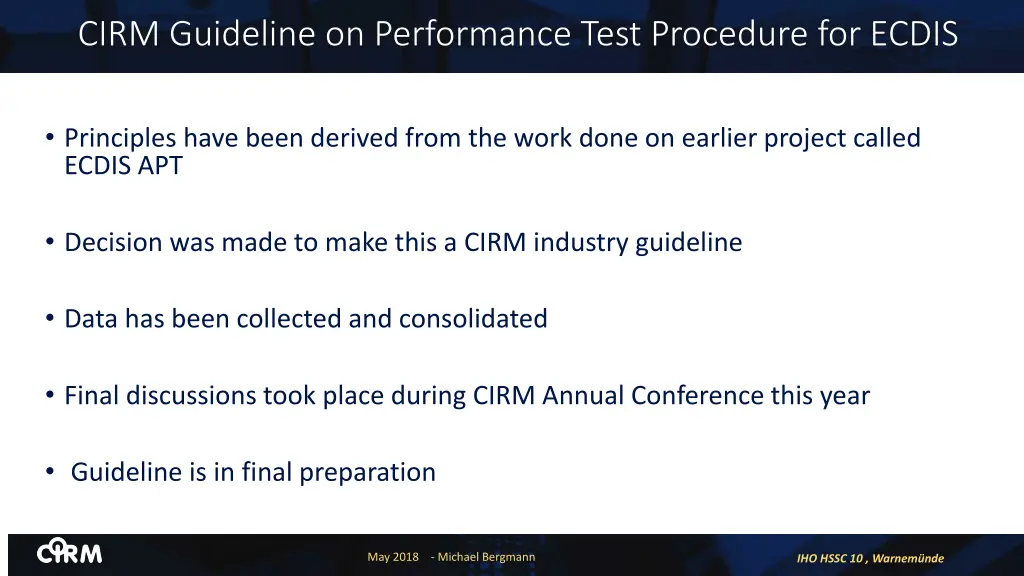 cirm guideline on performance test procedure