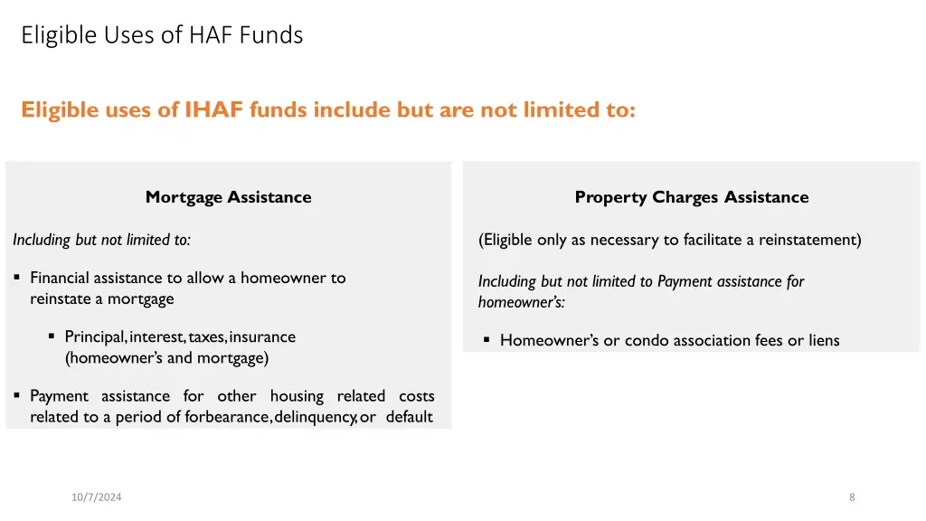 eligible uses of haf funds