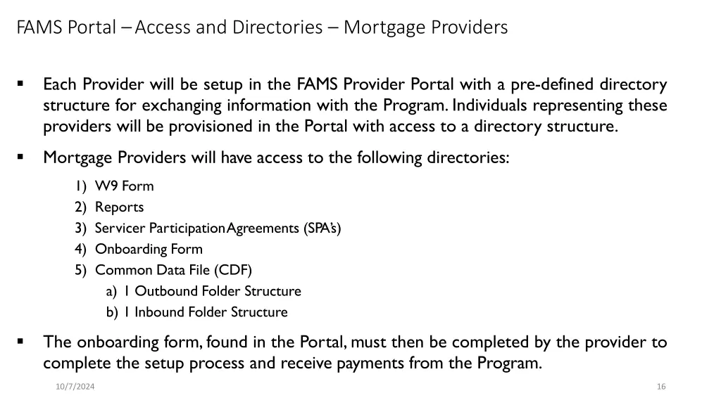 fams portal access and directories mortgage