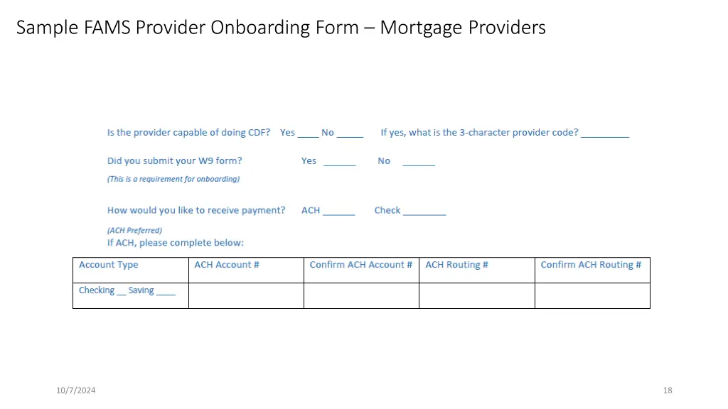 sample fams provider onboarding form mortgage 1